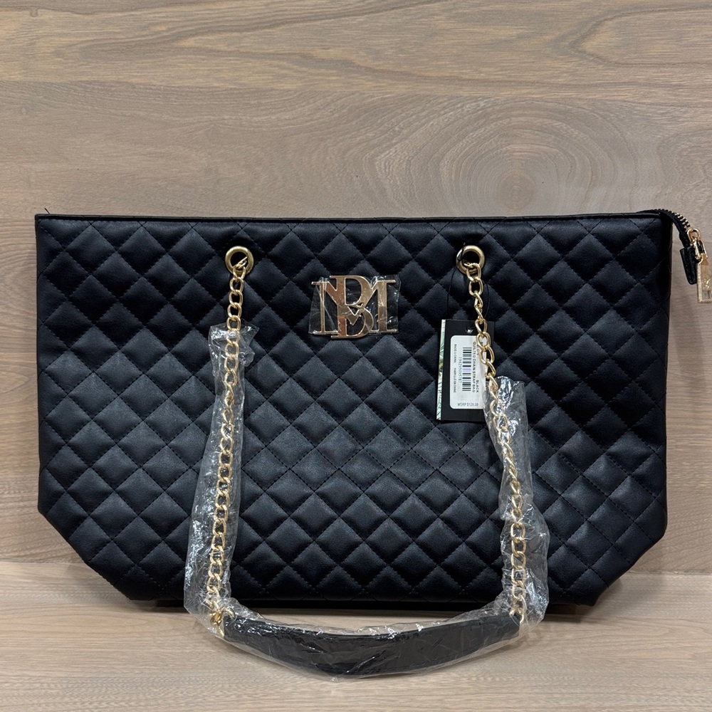 Badgley Mischka Elegant Black Quilted Tote Bag